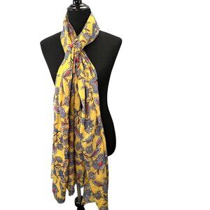 Yellow Blue Floral Scarf Wrap Raw Hem Long Large Cottagecore Lightweight